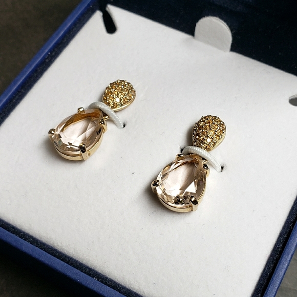 Swarvorski Pave Gold Dangling Earrings with Pink Crystal - Picture 5 of 9